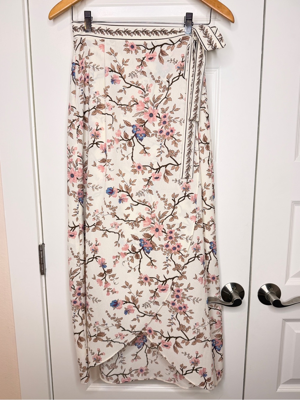 Max Studio Cream Floral High-Low Wrap Skirt with Pink & Blue Blooms